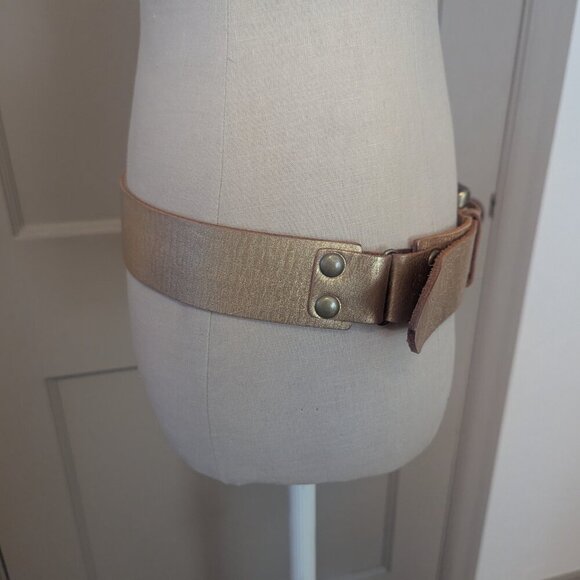 Linea Pelle Statement Chunky Buckle Leather Studded Belt Handmade Boho Gold - Picture 6 of 9